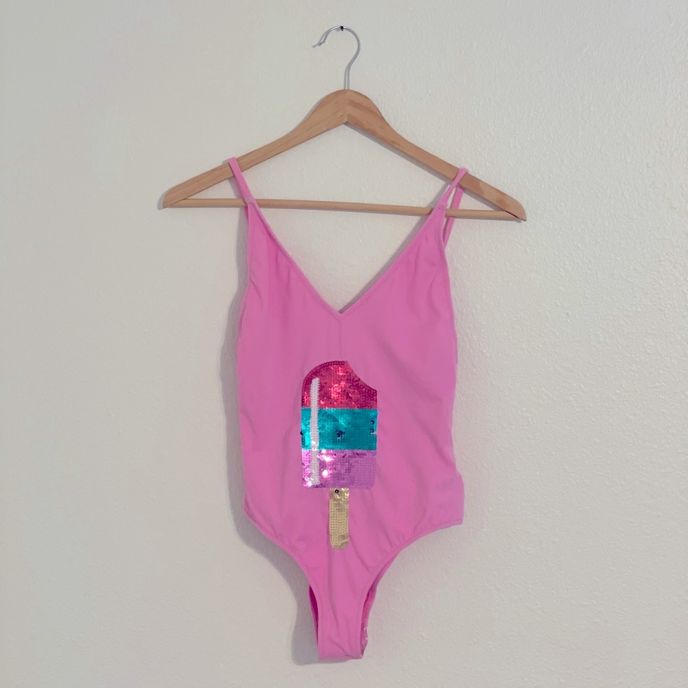 TopShop - Pink One Piece Swim - Popsicle Sequin - Size 4 - NWT Never Worn